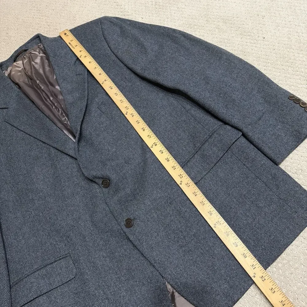 Brooks Brothers Made In Italy Blue Herringbone Wool Sport Coat 48R Vintage